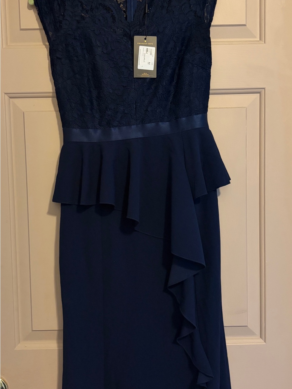 Midnight Navy Lace Peplum Maxi Dress with Ruffle Detail